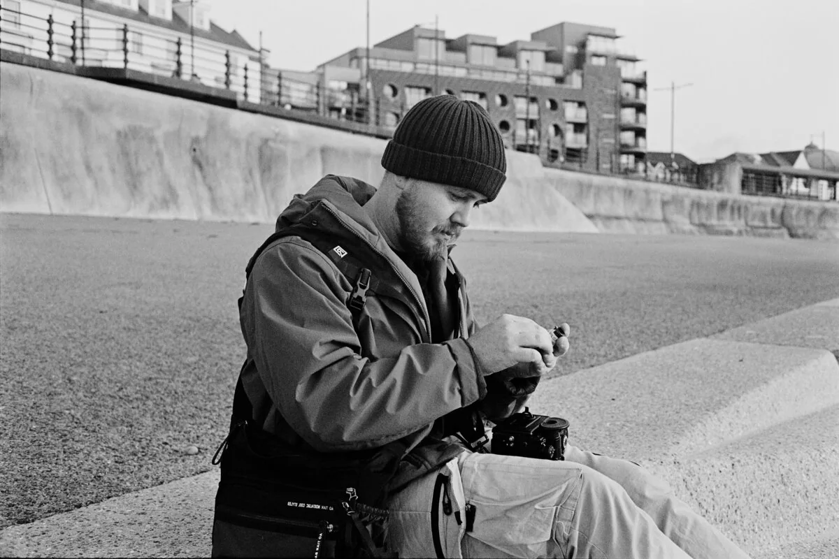 Cam preparing his cameras on location
