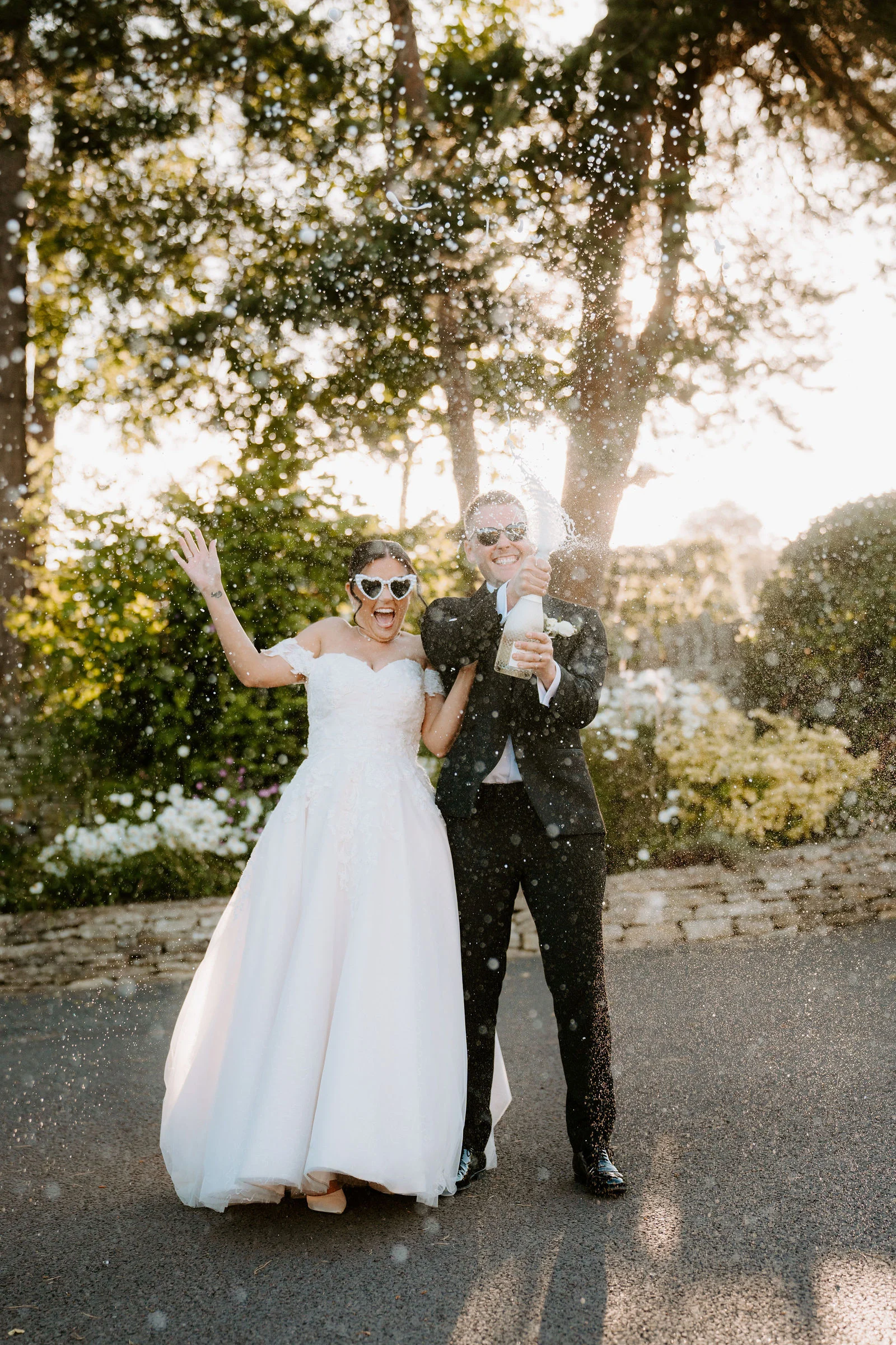 Louise & Ryan | Golden Hour Golden evening light couple portrait at The Kingscote Barn