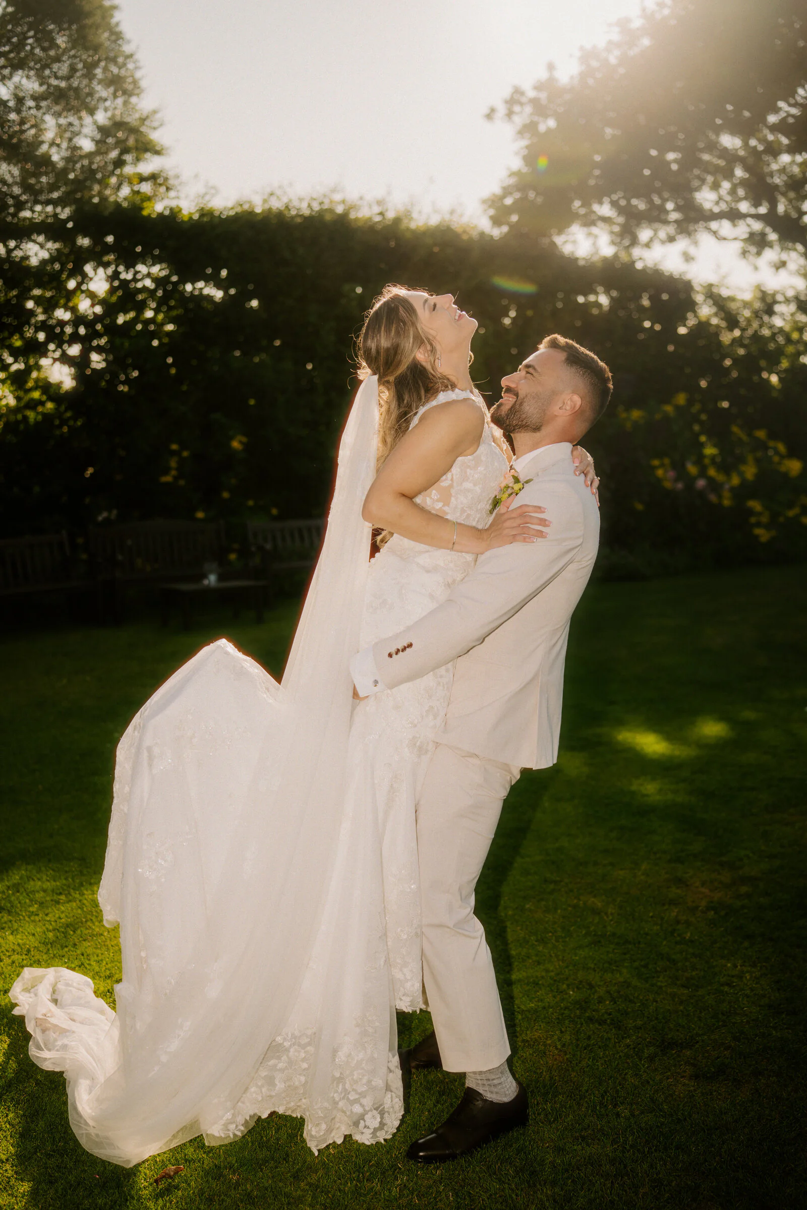 Relaxed editorial wedding photography of newlyweds enjoying their day
