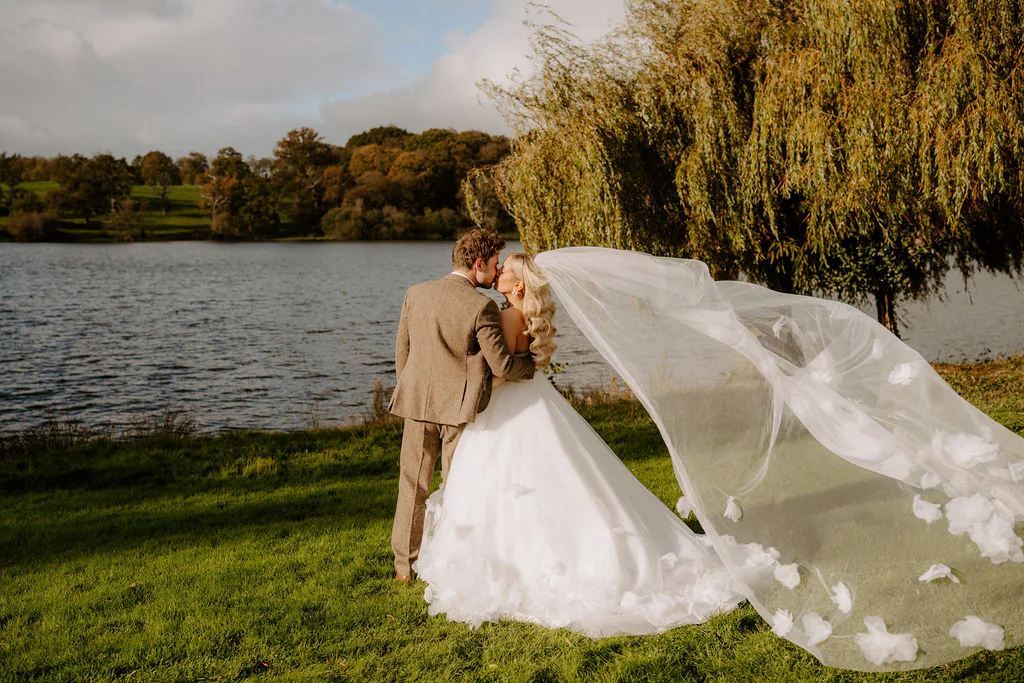 Combermere Abbey Wedding Photographer & Videographer | Whitchurch Nikita & Nathan couple portrait in front of the historic walled gardens and glasshouse at Combermere Abbey