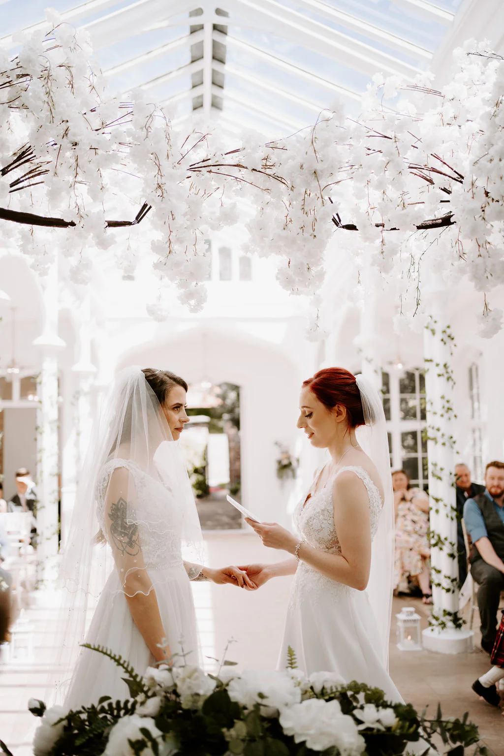 St Audries Park Victorian Orangery Wedding Ceremony | Taunton Jodie & Natalie wedding vows in the light-filled Victorian Orangery at St Audries Park near Taunton